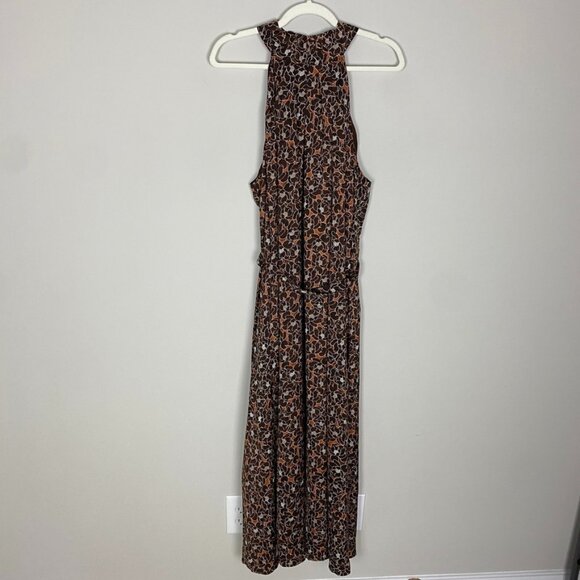 Banana Republic Floral Halter Style Midi Dress Women XL Tall Rustic Brown Belted - Picture 3 of 11
